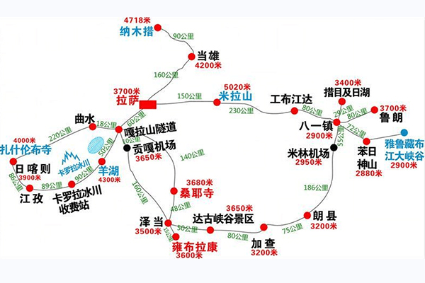 西藏景點(diǎn)線路圖